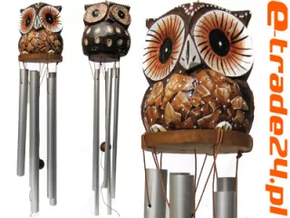 Dzwonek Wietrzny Rzeźba Drewno SOWA Metalowe rurki 8mm